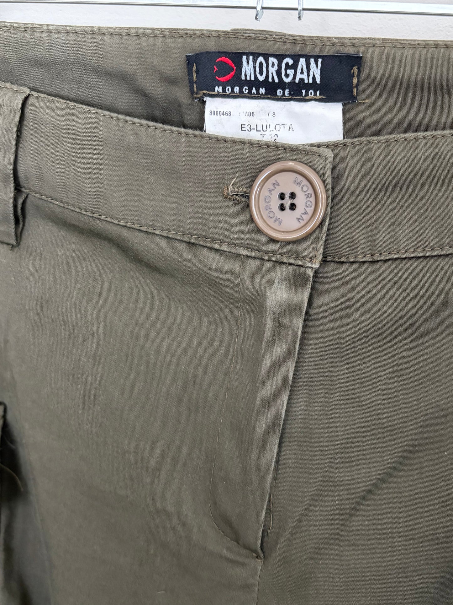 Morgan Khaki Ruched Capri Trousers