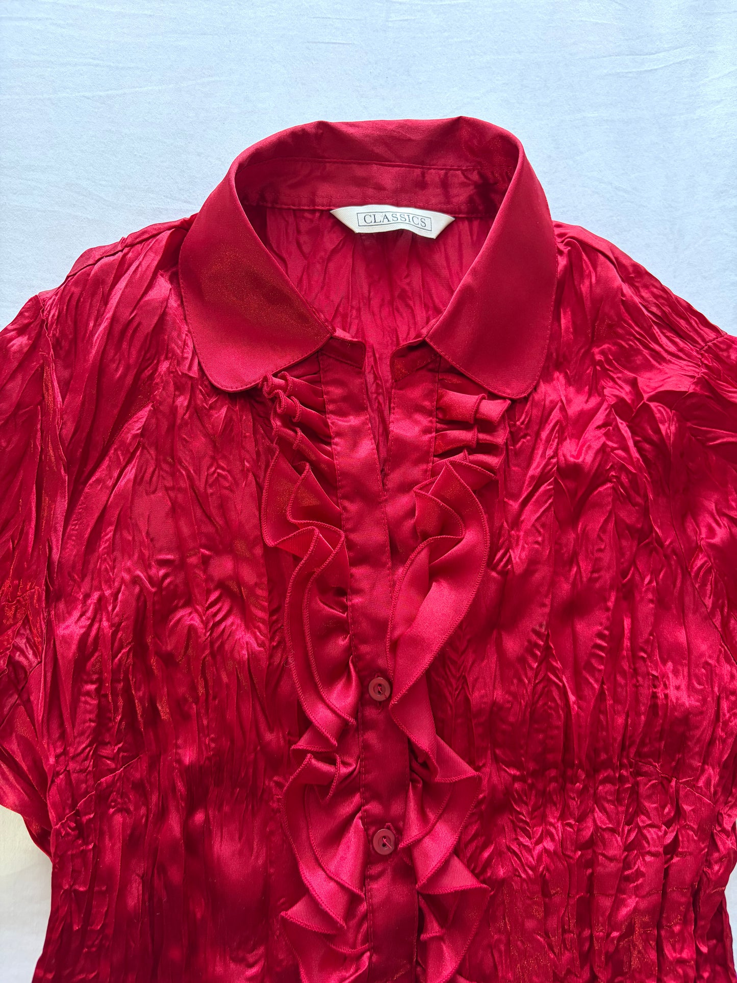 Red Satin Crinkle Shirt