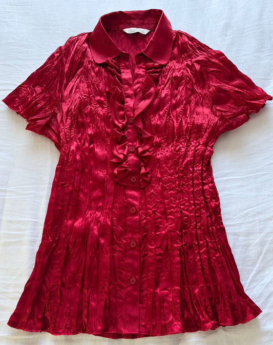 Red Satin Crinkle Shirt