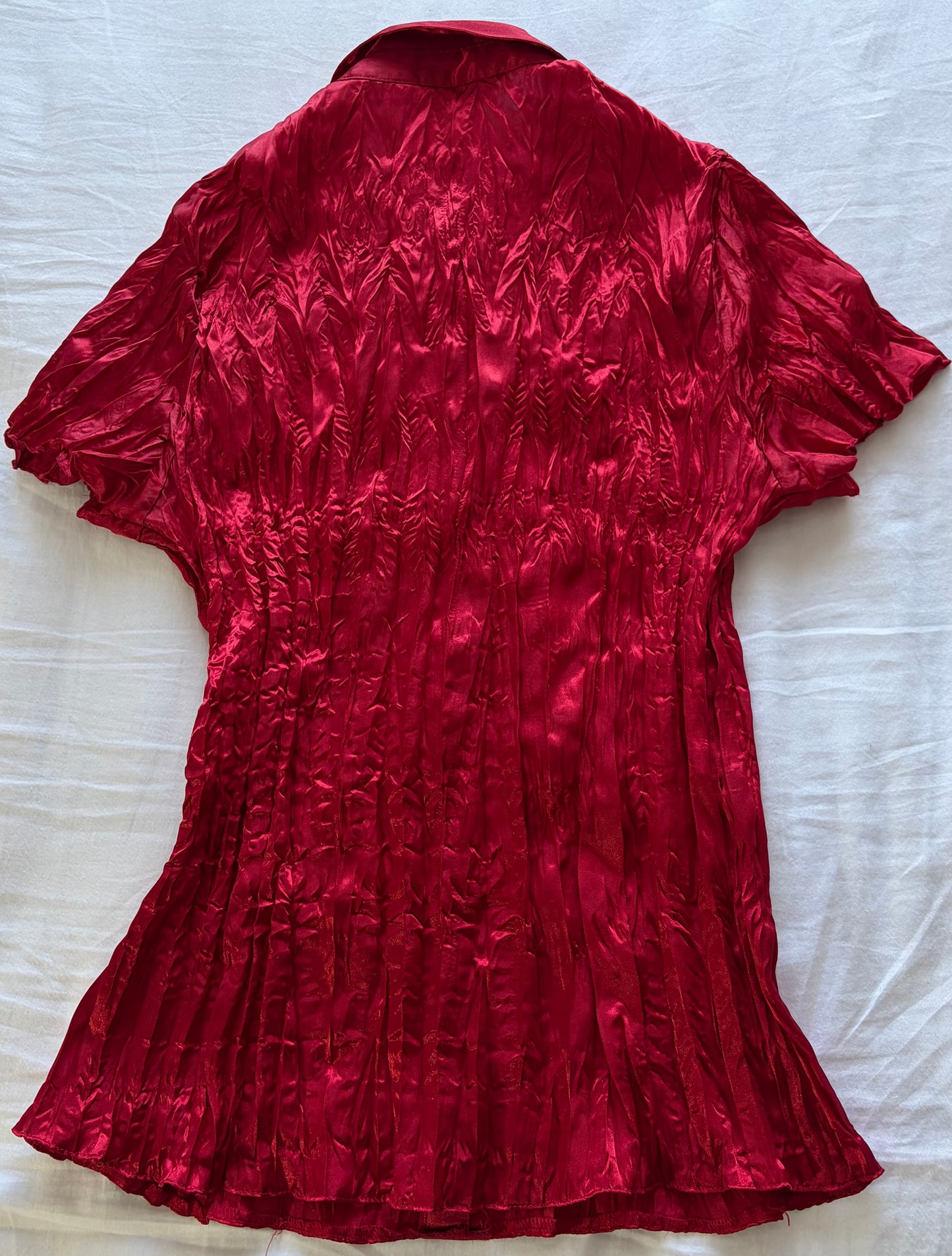 Red Satin Crinkle Shirt