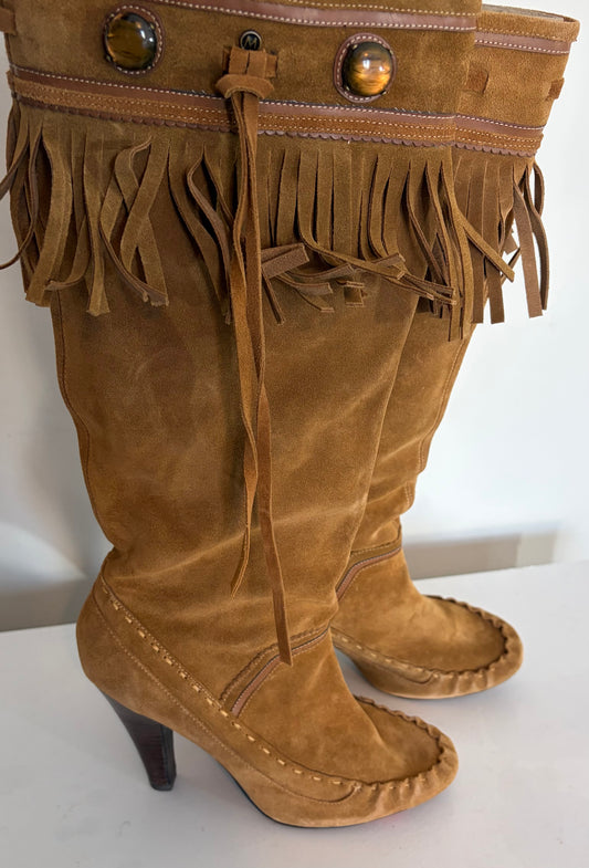 Morgan De Toi Brown Suede Fringe Boots